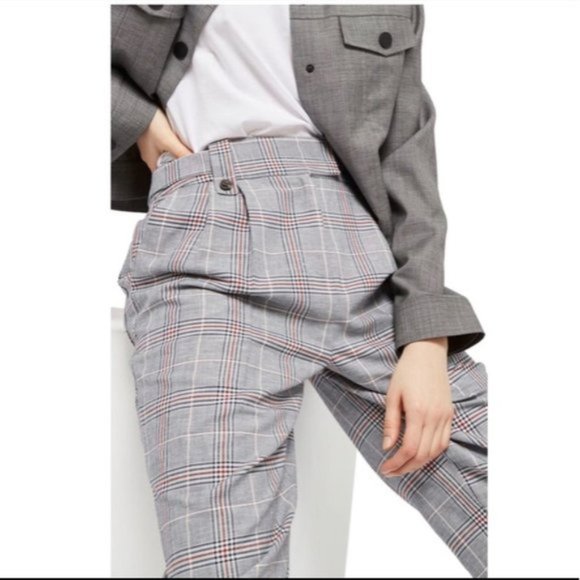 NWOT Topshop High Waist Linen Check Trousers Capri Ankle Size Small 4 - Picture 6 of 8